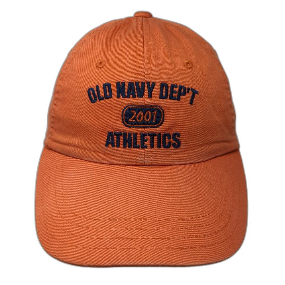 Old Navy Baseball Cap Orange M Athletics Dep't 2001 Cotton Slideback Hat Logo